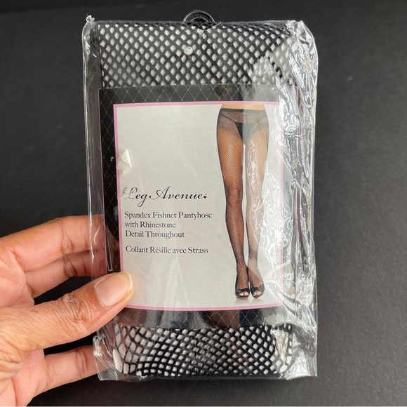 LEG AVENUE | Black Rhinestone Embellished Fishnet Pantyhose Sz OS - Picture 1 of 4